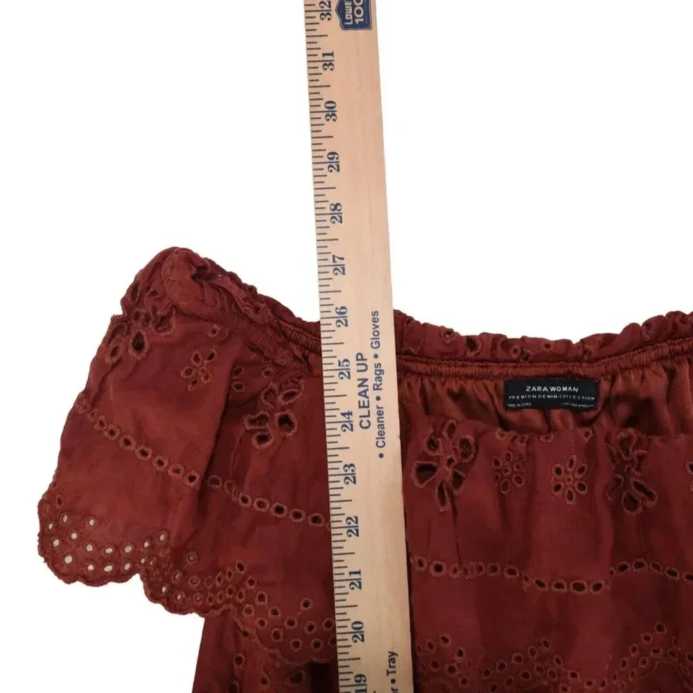 ZARA || Women's Burnt Clay Eyelet Romper Off Shoulder Medium Vacation Resortwear